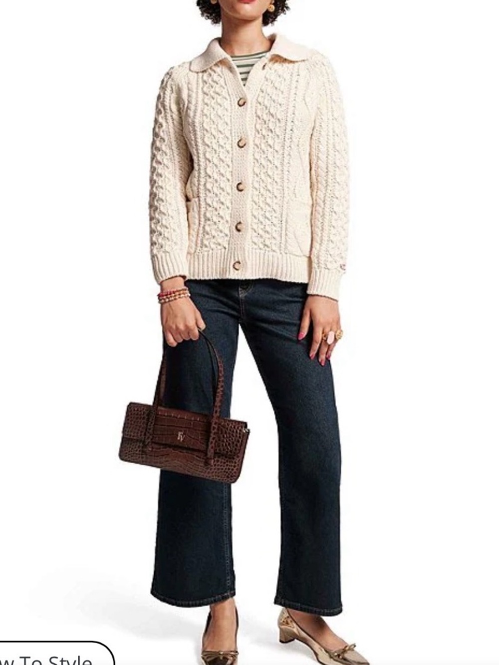 FRANCIS VALENTINE Chunky Cable Knit Button-Up Sweater Cardigan - Cream - Picture 16 of 17